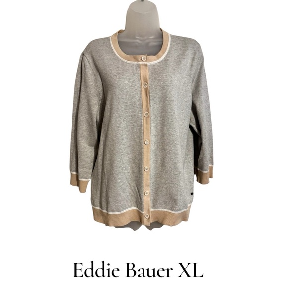 Eddie Bauer Sweaters - EDDIE BAUER Gray and Tan Cotton Blend Cardigan Sweater XLARGE   #I